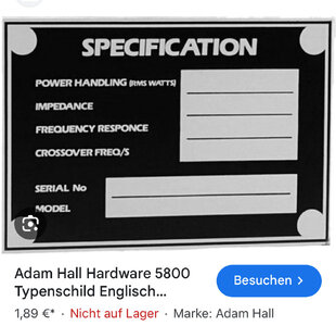 Suche Adam Hall 5800 Boxen-Label